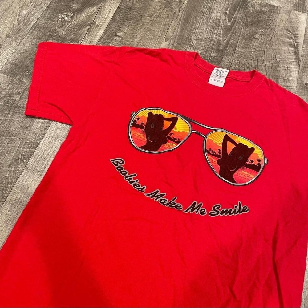 Vintage Y2K make me smile funny comedy graphic t shirt beach - mens medium